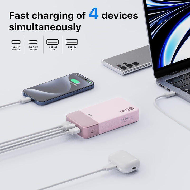 JUOVI Cargador portátil de 65 W, banco de energía de 20000 mAh, com...