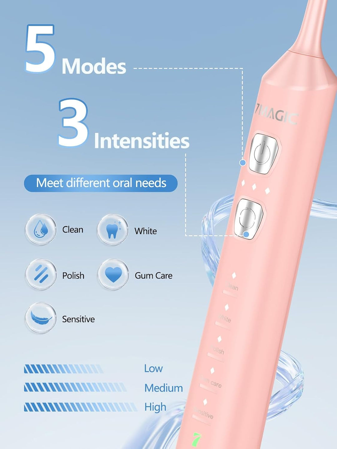 7MAGIC - Cepillo de dientes eléctrico sónico, tiempo de funcionamie...
