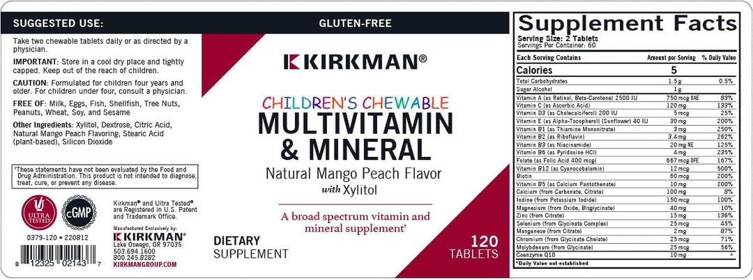 Kirkman - Multivitamínico y mineral masticable para niños - 120 tab...