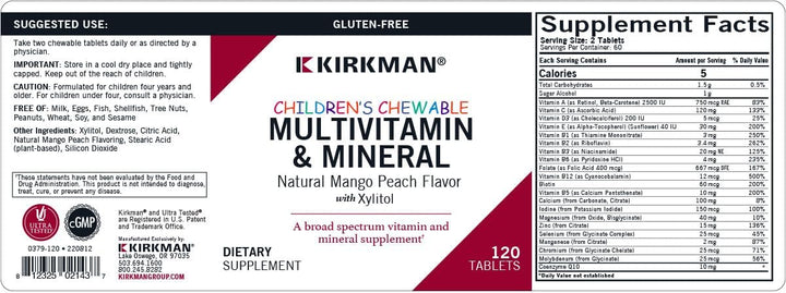 Kirkman - Multivitamínico y mineral masticable para niños - 120 tab...