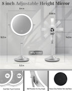 Espejo de maquillaje iluminado de 8 pulgadas con luz, espejo ajustable de