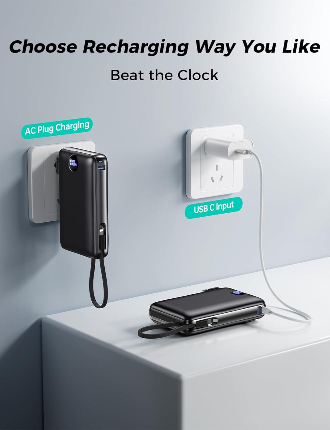 Sucrosey Cargador portátil de 50000 mAh con cable integrado y enchu...