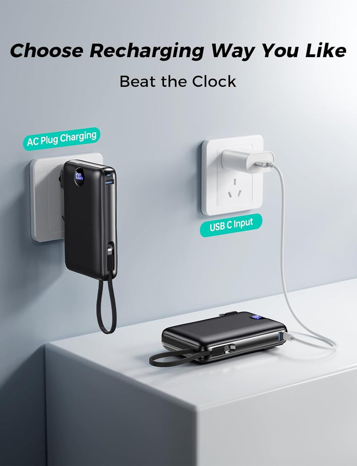 Sucrosey Cargador portátil de 50000 mAh con cable integrado y enchu...