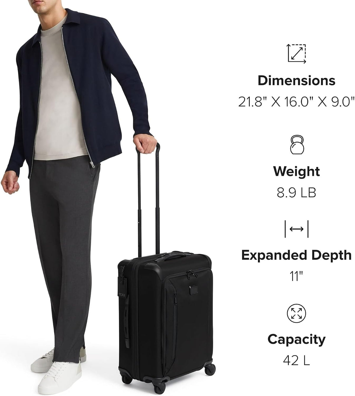 TUMI Aerotour - Maleta de mano grande expandible con 4 ruedas, 21.75 pulgadas, color negro