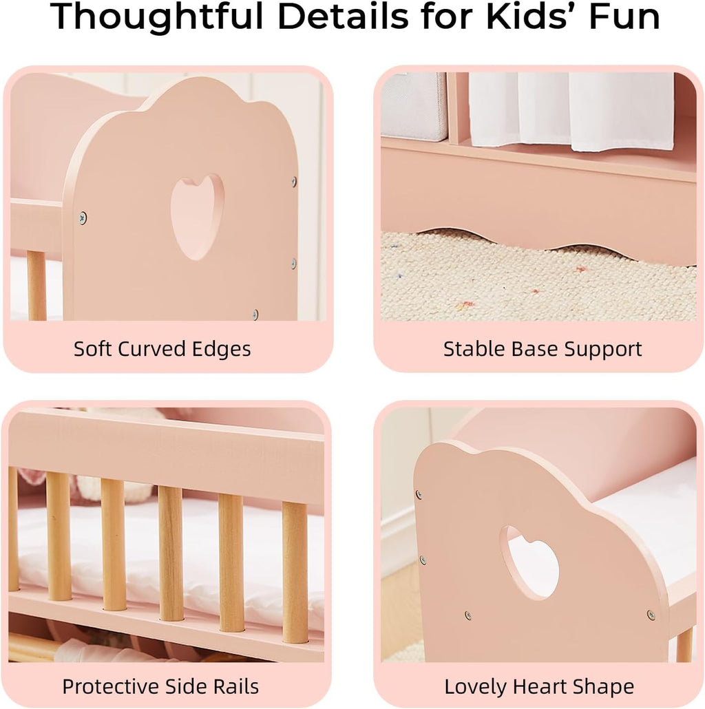 OOOK Cuna de muñeca de bebé, cama de madera para muñecas y cambiador con