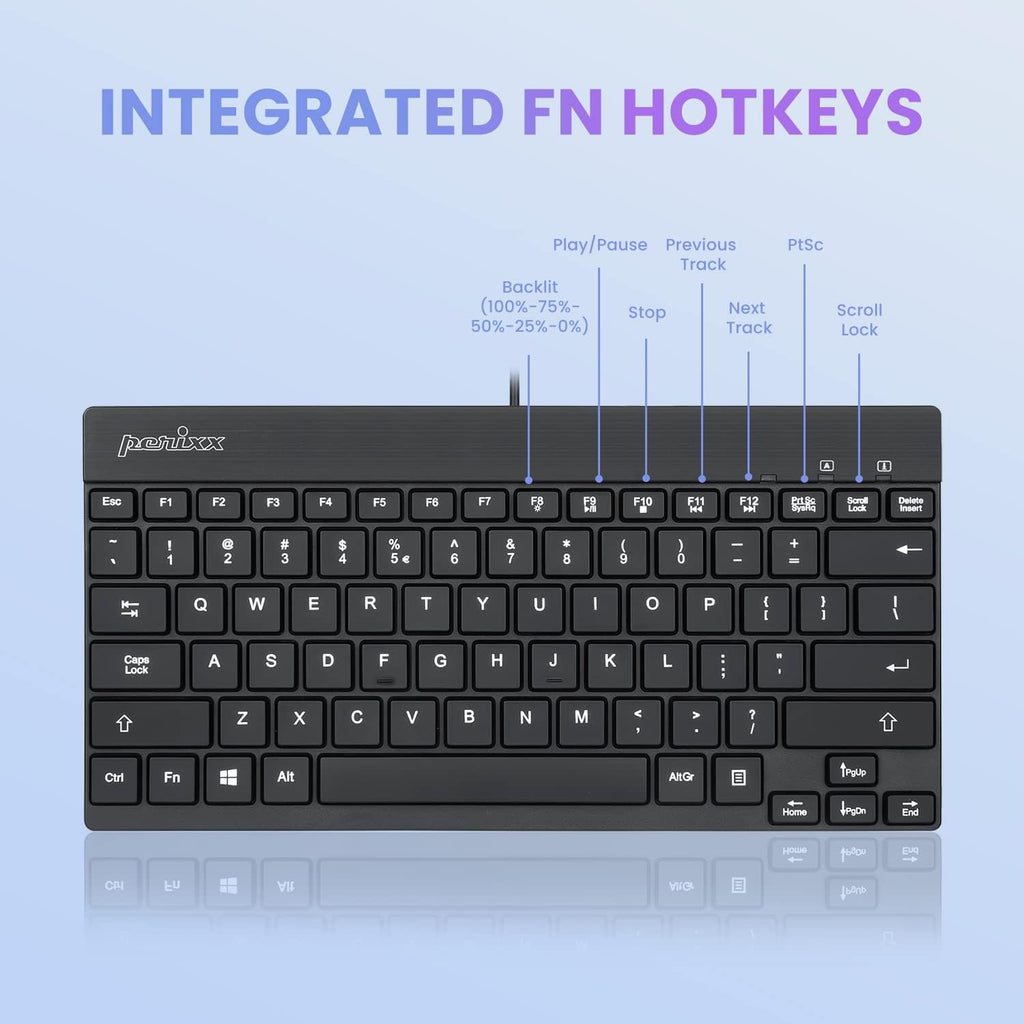 Perixx PERIBOARD-326 - Teclado USB mini retroiluminado con cable co...