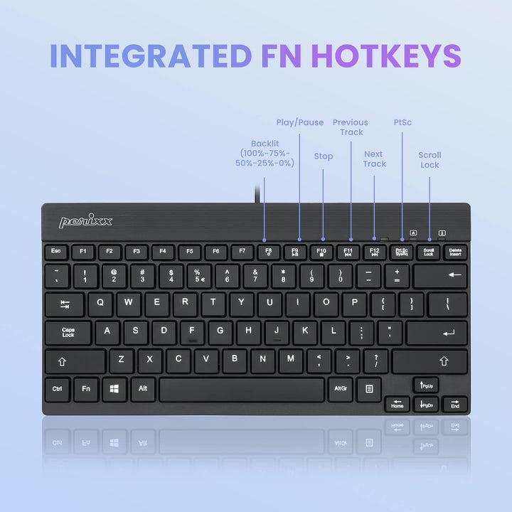 Perixx PERIBOARD-326 - Teclado USB mini retroiluminado con cable co...
