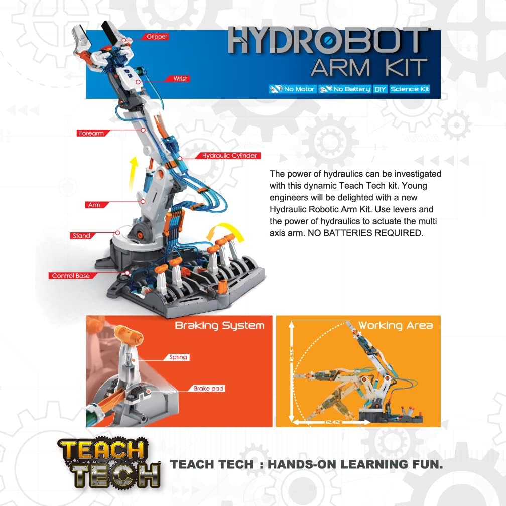 Teach Tech "Kit de brazo Hydrobot", kit hidráulico, juguete de construcción STEM para niños mayores de 12 años