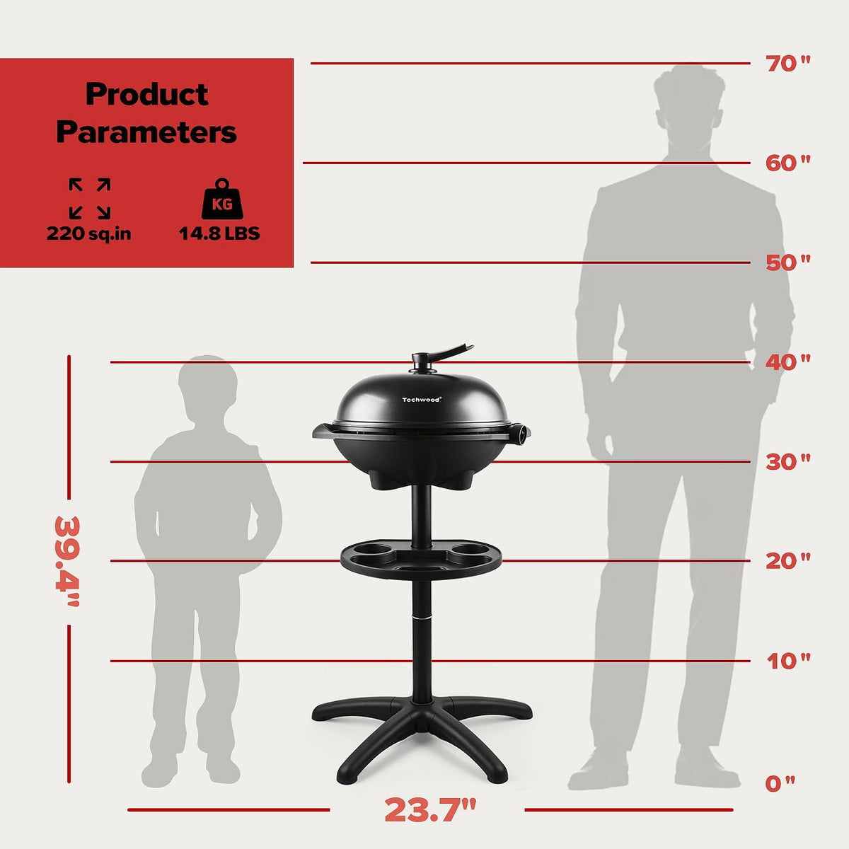 Techwood - Parrilla eléctrica, parrilla portátil 2 en 1 para interiores y exteriores, parrilla de soporte extraíble de 1750 W con placa antiadherente, plancha eléctrica para campamento, patio y patio