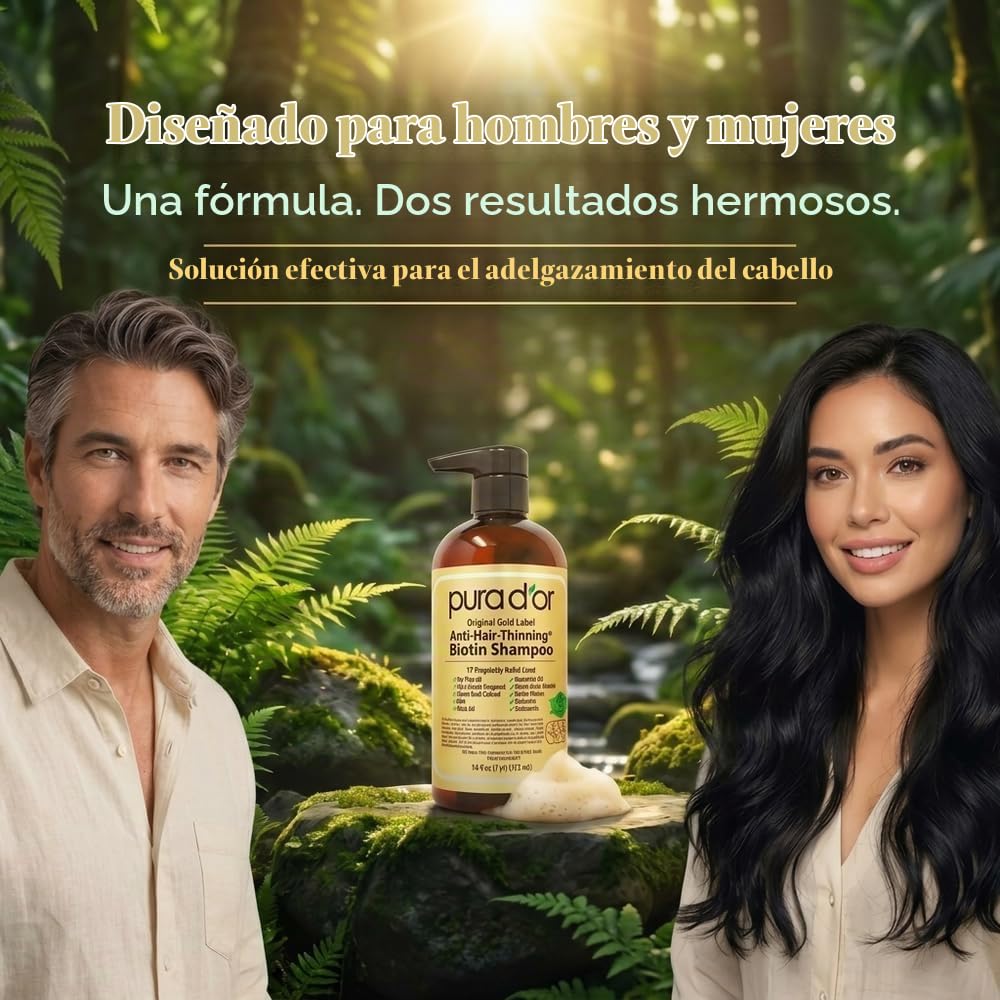 PURA D'OR Champú Original de Etiqueta Dorada Anti-Adelgazamient...
