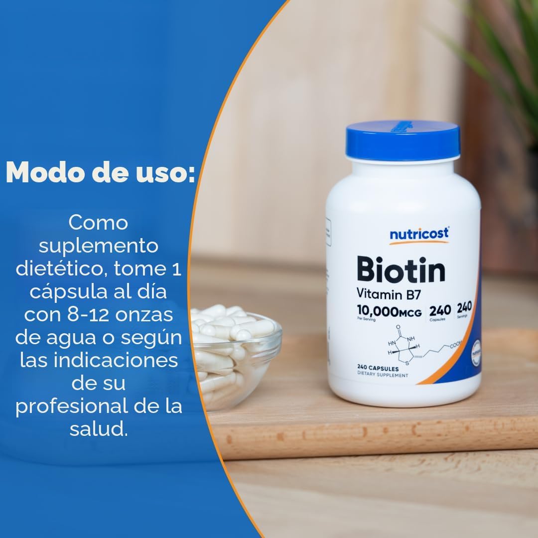 Suplemento Nutricost Biotin (Vitamina B7) 0.00035 oz, 240 cápsulas,...