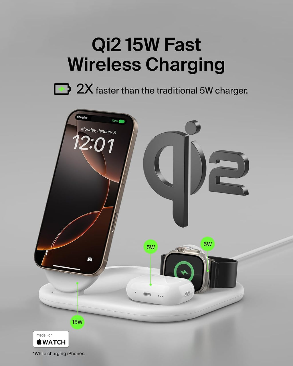 Belkin Qi2 Magnetic Wireless carga Station, 3 en 1 Foldable Charger