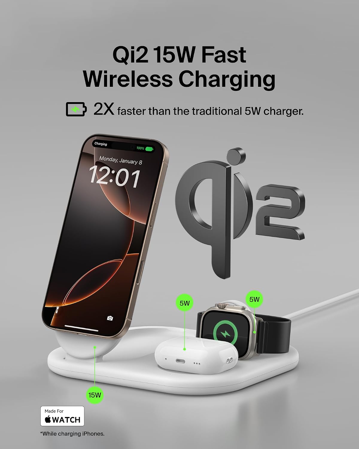 Belkin Qi2 Magnetic Wireless carga Station, 3 en 1 Foldable Charger