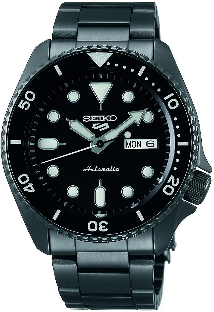 SEIKO Reloj automático para hombre – 5 deportes – calendario día/fecha, agujas y marcadores LumiBrite y bisel giratorio, 328.1 ft resistente al agua