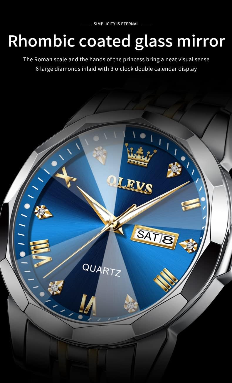 OLEVS Relojes para hombre de lujo de acero inoxidable 30M impermeable