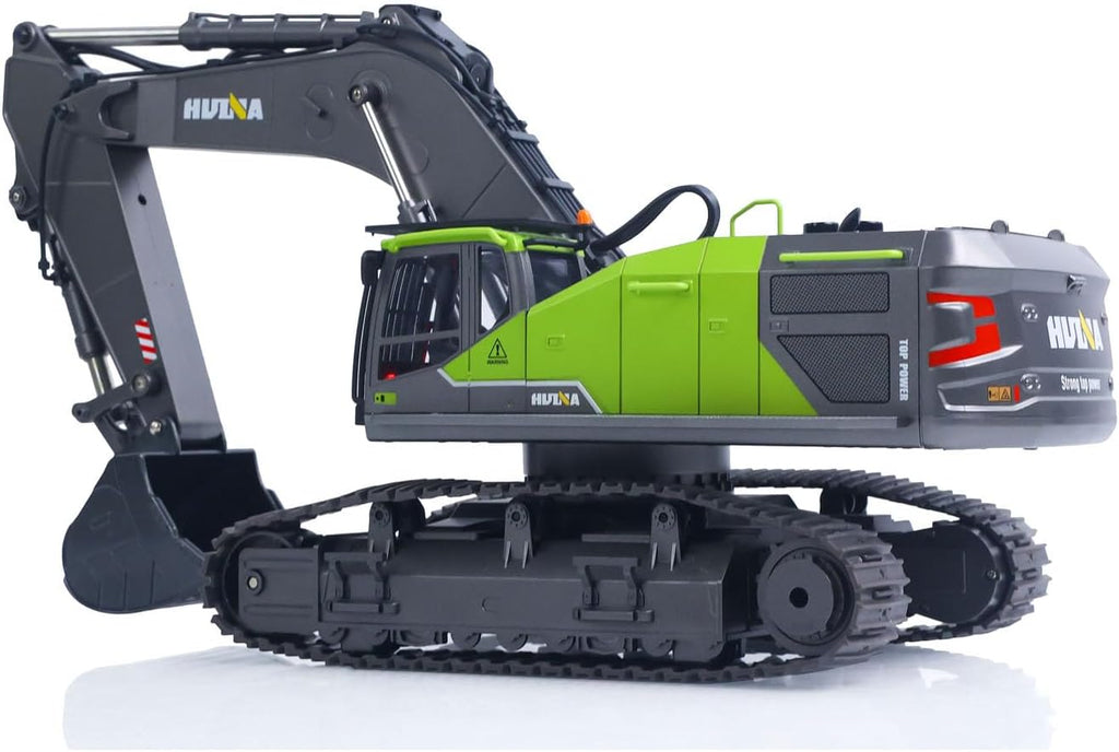 US in Stock, HUINA 1/14 593 Modelo RC Excavadora de tierra de metal y plástico, con luz LED y sonido de simulación, batería 2.4G control remoto 28CH, modelo de grado aficionado para mayores