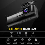 Cámara de tablero 4K delantera y trasera en el interior, 3.16 pulgadas IPS, cámara de tablero de 3 canales para automóvil con WiFi 5G, tarjeta gratuita de 64 GB, gran angular de 170°, grabación en bucle, sensor G, WDR, visión nocturna, lapso de tiempo