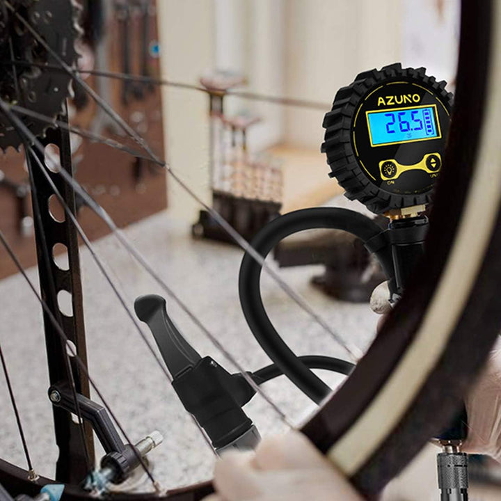 AZUNO Medidor digital de inflado de neumáticos de bicicleta con tip...