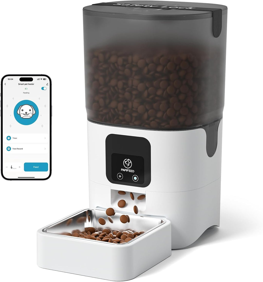 PAPIFEED Comedero automático para gatos con aplicación, alimentador automático WiFi para gatos, dispensador de alimentos para gatos de alimentación lenta de 6 litros para alimentos secos