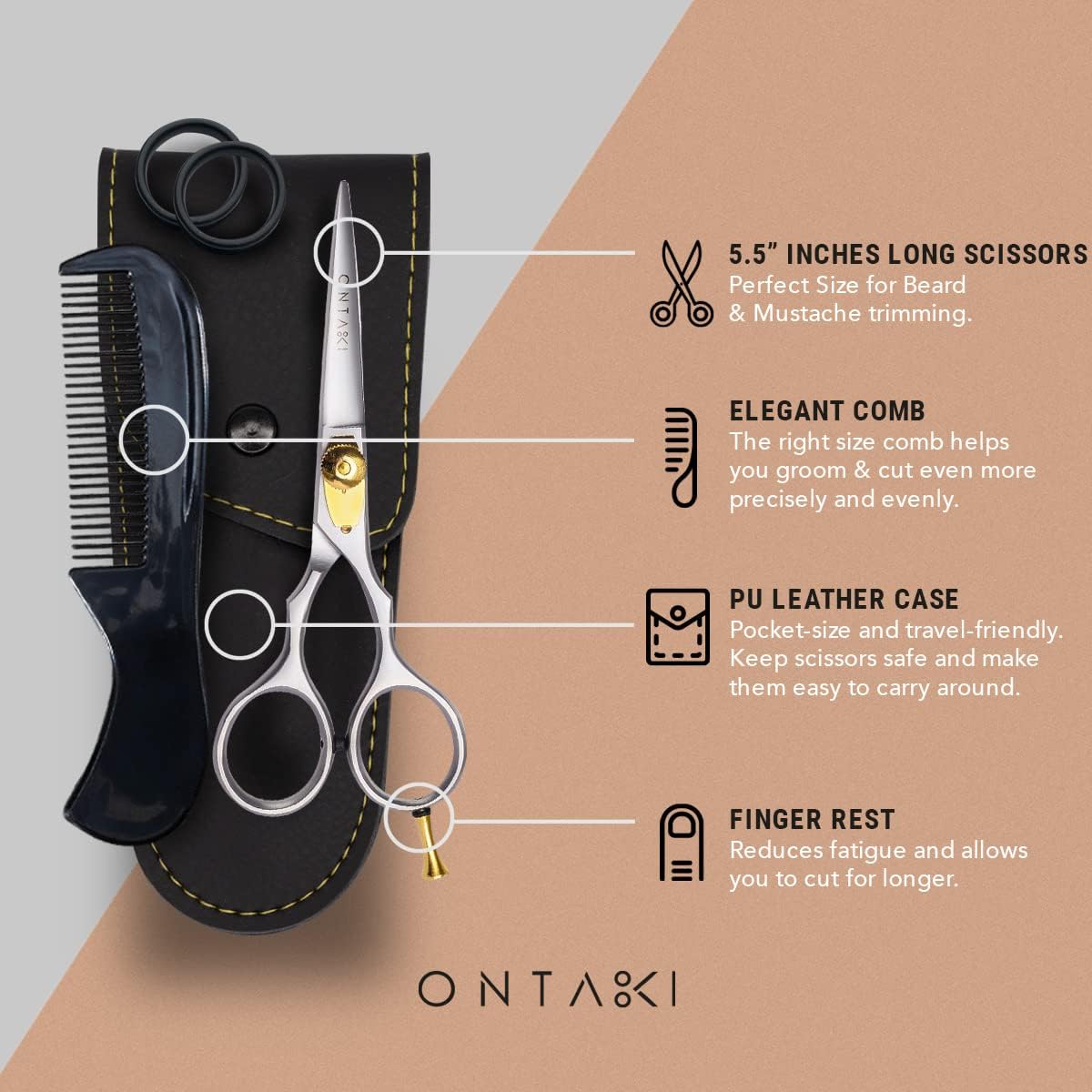 Ontaki Tijeras para barba y bigote para hombre, acero japonés de 5....