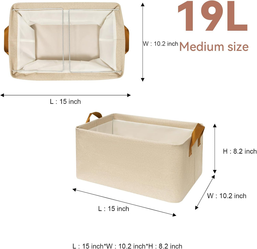 SNWDN - Paquete de 4 contenedores de almacenamiento de tela para armario con asas (beige, 15 pulgadas de largo x 10.2 pulgadas de ancho x 8.2 pulgadas de alto)