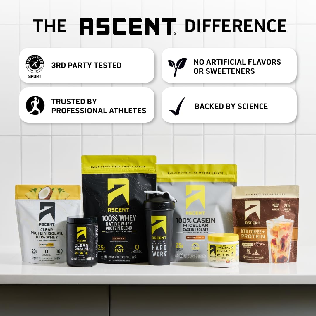 Ascent Creatina Monohidrato Limpia en Polvo - 5G Por Porción, Suple...