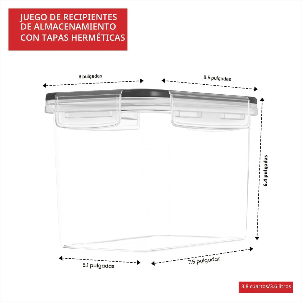 DWËLLZA KITCHEN Juego de 4 recipientes de almacenamiento de harina y azúcar, recipientes herméticos de plástico de 3.6 L con tapas para organización y almacenamiento de despensa de cocina