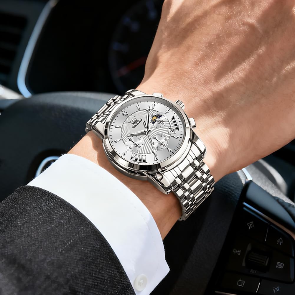 OLEVS Relojes para Hombres de Negocios de Acero Inoxidable, a Prueba de Agua, Estilo Casual Formal