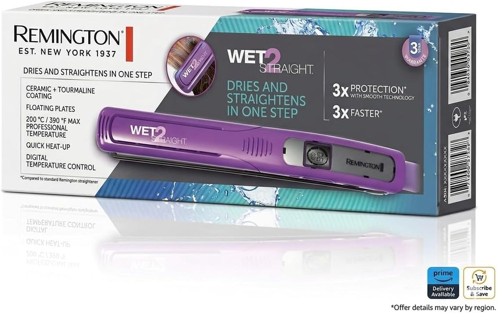 Remington Wet 2 - Plancha de pelo liso de 1 pulgada con placas de turmalina de cerámica