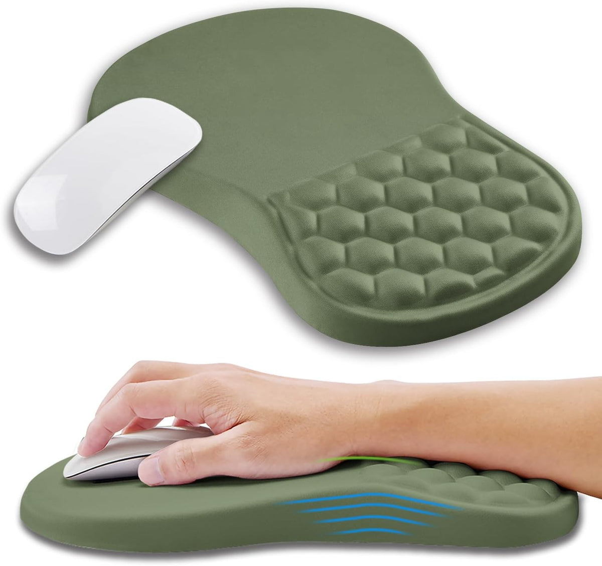 Alfombrilla ergonómica para mouse con soporte de muñeca con espuma viscoelástica y protuberancia de masaje, almohadilla para aliviar el dolor del túnel carpiano, reposamuñecas para mouse (12 x