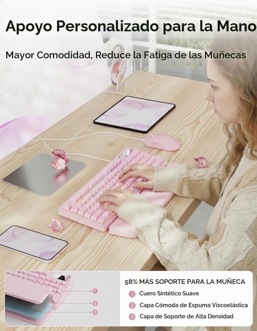 EWEADN C98 Combo de teclado y mouse con cable, teclados ergonómicos...