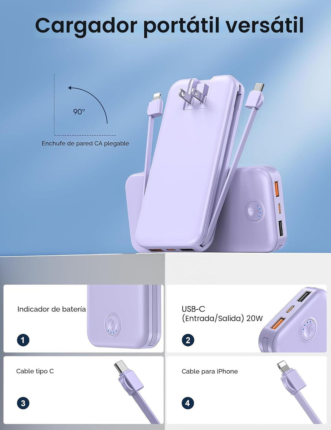 Nusyddy Cargador portátil de carga súper rápida de 22.5 W con enchu...