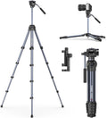 ULANZI Ombra Xiang Ⅱ - Trípode de video para cámara con cabezal fluido, trípode de viaje de 61.5 pulgadas con placa de liberación rápida de Arca giratoria de 360°, soporte portátil para cámara de teléfono, vlogging, grabación de video con bolsa de