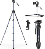 ULANZI Ombra Xiang Ⅱ - Trípode de video para cámara con cabezal fluido, trípode de viaje de 61.5 pulgadas con placa de liberación rápida de Arca giratoria de 360°, soporte portátil para cámara de teléfono, vlogging, grabación de video con bolsa de