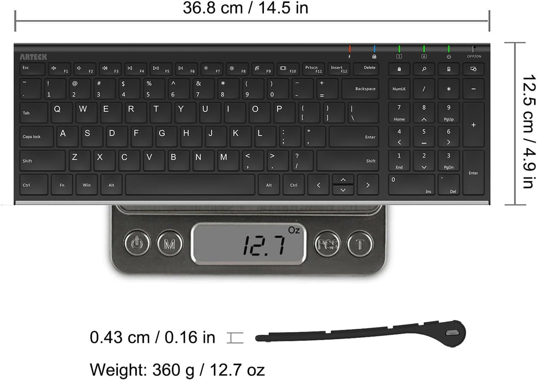 Arteck Teclado inalámbrico USB de acero inoxidable ultra delgado te...