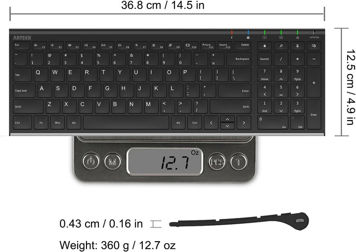 Arteck Teclado inalámbrico USB de acero inoxidable ultra delgado te...