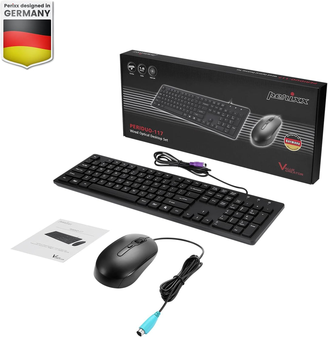 Perixx PERIDUO-117P, Combo de teclado y mouse PS2 estándar con cabl...