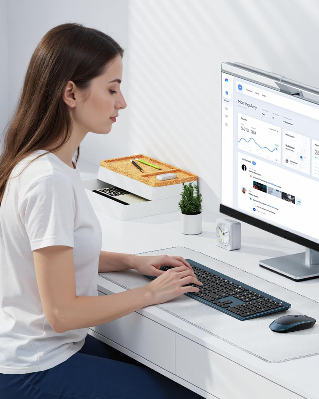 Combo de teclado y mouse inalámbricos, tamaño completo, delgado, in...