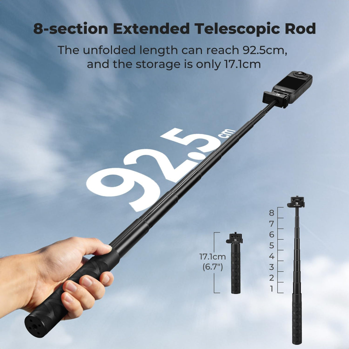 K&F CONCEPT Palo selfie plegable de 36.4 pulgadas compatible con Insta360