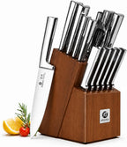 imarku Juego de cuchillos de 15 piezas con afilador integrado, juego de cuchillos de cocina de acero inoxidable japonés de alto carbono, apto para lavavajillas, juego de cuchillos de chef con bloque