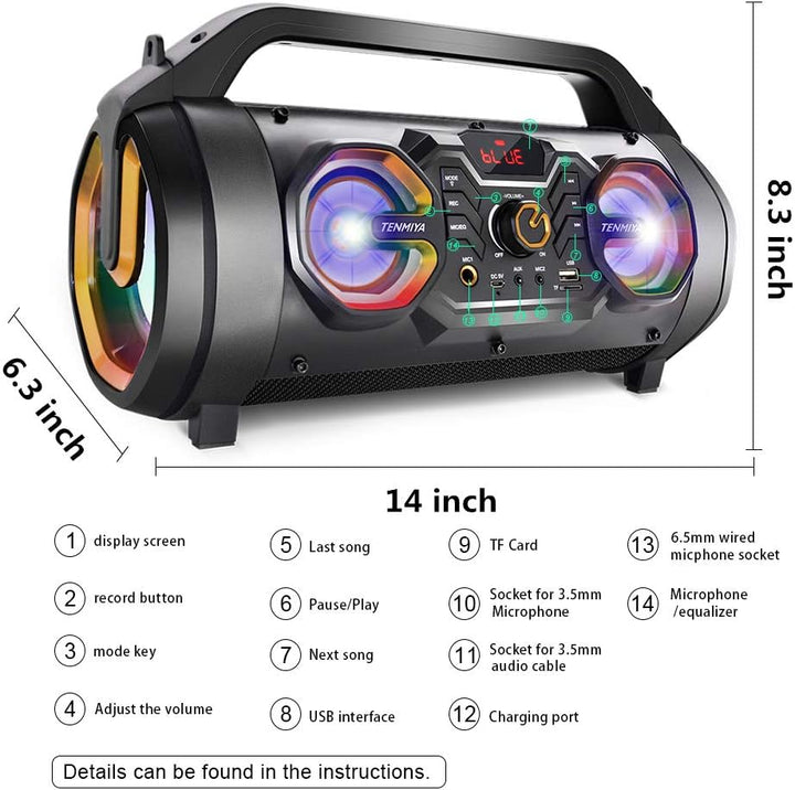 Altavoz Bluetooth, Boombox Bluetooth portátil de 30 W con subwoofer...