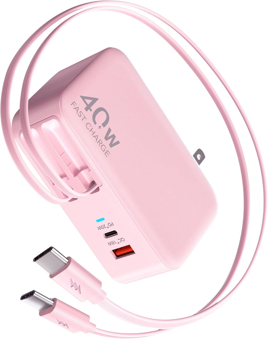 Cargador de pared retráctil USB C 4 en 1, carga rápida de 40 W para