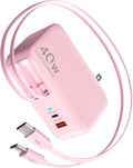 Cargador de pared retráctil USB C 4 en 1, carga rápida de 40 W para
