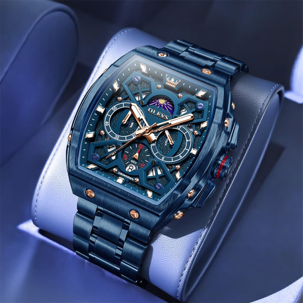 OLEVS Relojes para Hombres Business Dress Chronograph Cuadrado Grande Analógico con Correa de Silicona a prueba de agua con Fecha Regalo para Hombre Reloj de Muñeca Plateado