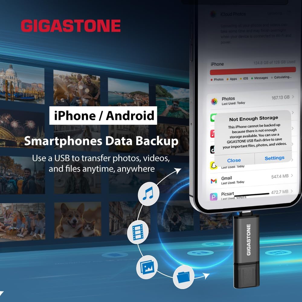 GIGASTONE - Unidad flash USB dual de 256 GB, USB 3.2 Gen 1, USB C+A...
