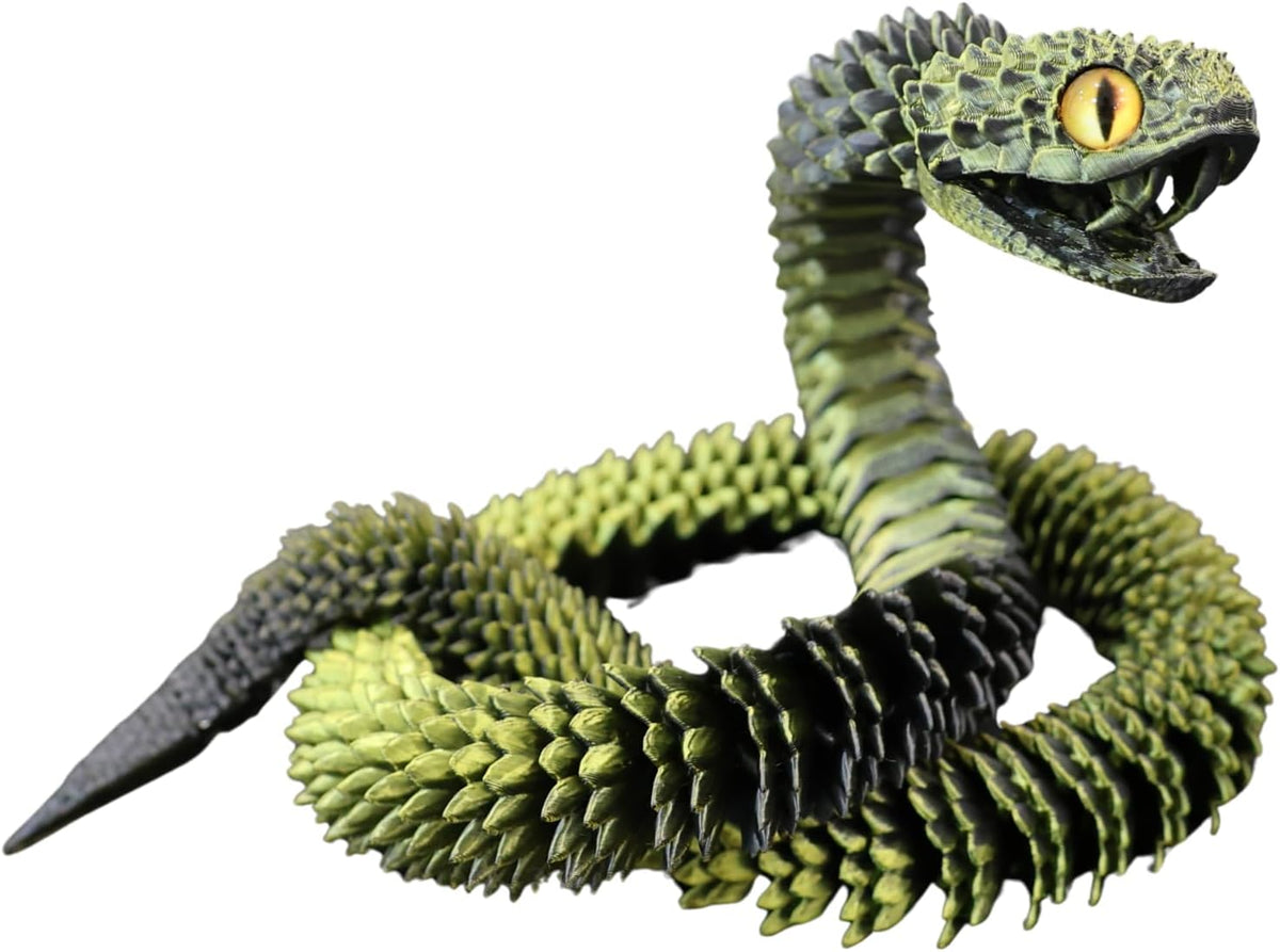 Modelo de serpiente impreso en 3D sobredimensionado de 35.5 in con dientes móviles (Negro Dorado)
