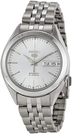 Seiko 5 SNKL15 Reloj automático de cuerda automática de acero inoxidable con esfera plateada para hombre