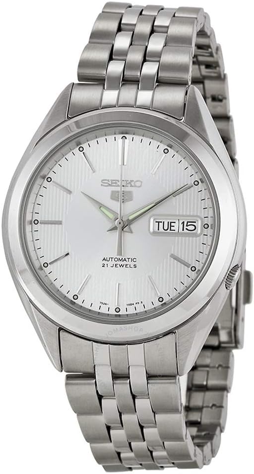 Seiko 5 SNKL15 Reloj automático de cuerda automática de acero inoxidable con esfera plateada para hombre