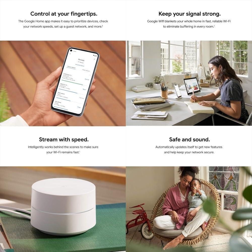 Google WiFi AC1200 - Sistema WiFi de malla - Enrutador WiFi - Cobertura de 4500 pies cuadrados - Embalaje no minorista - Paquete de 3 - Nieve