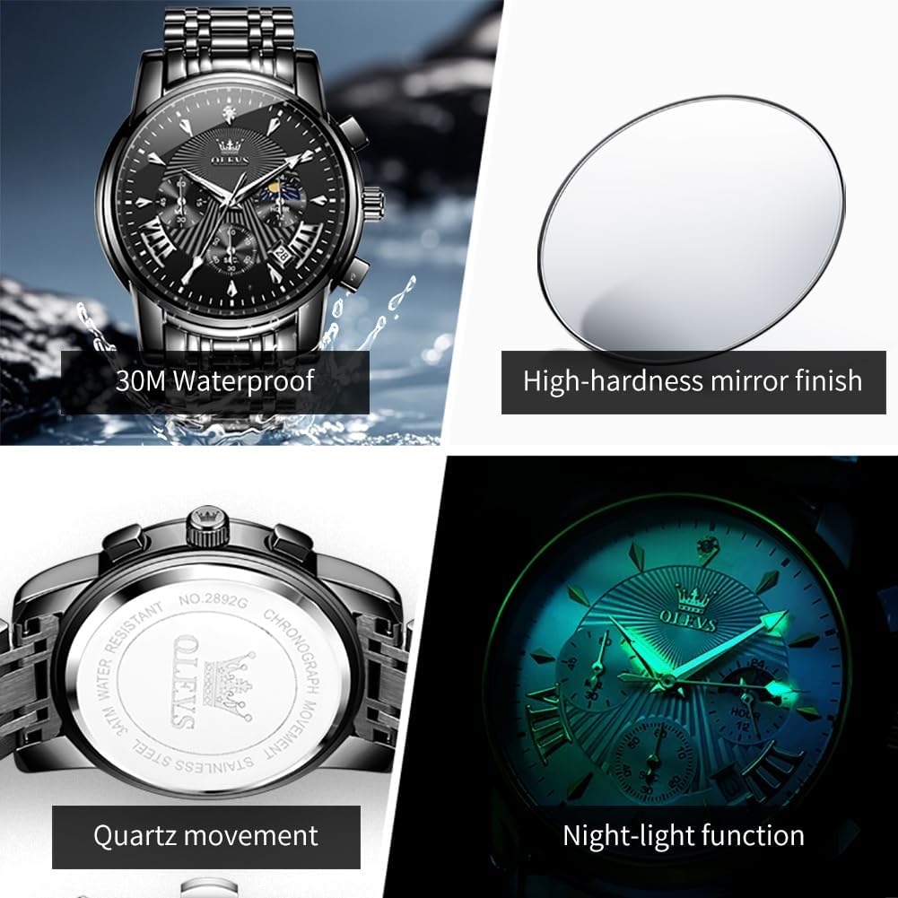 OLEVS Relojes para Hombres de Negocios de Acero Inoxidable, a Prueba de Agua, Estilo Casual Formal